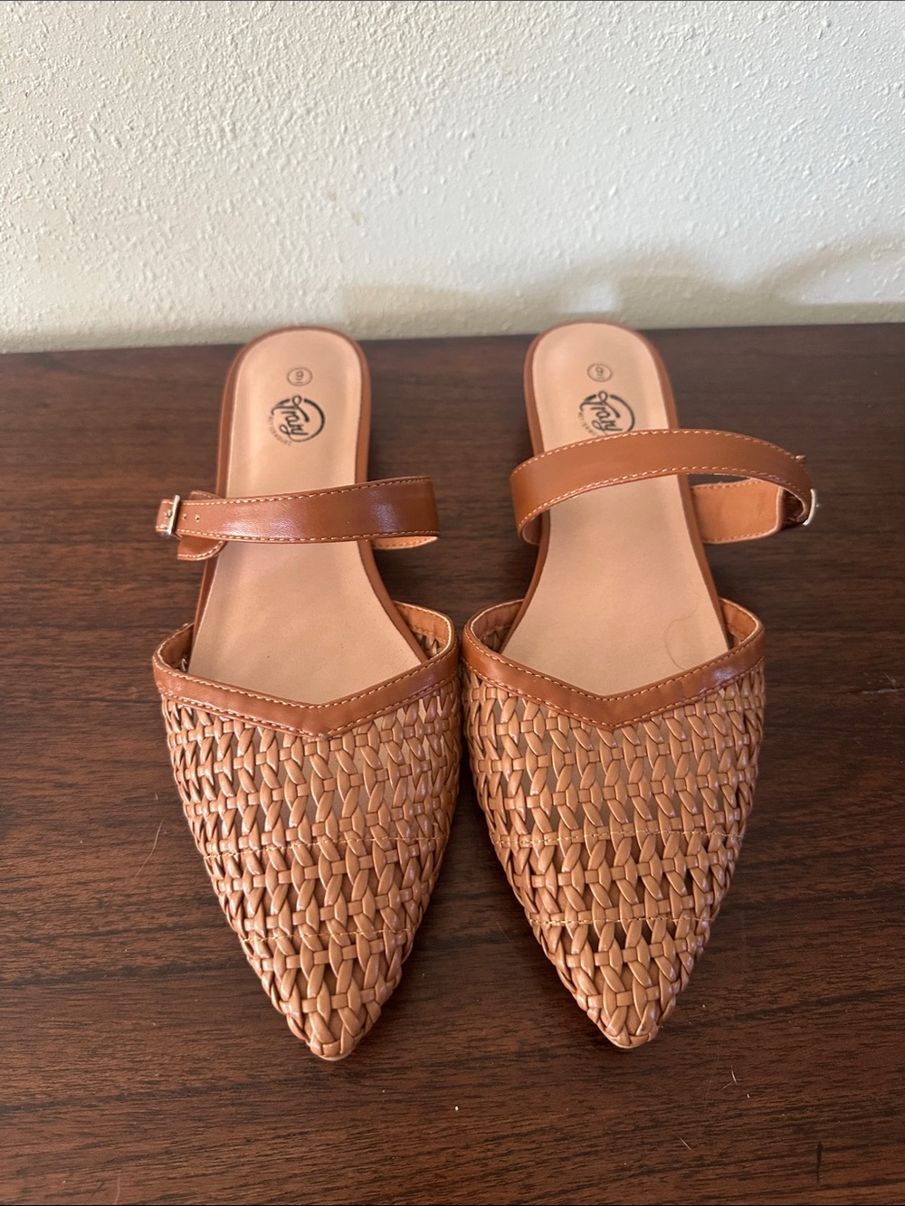 Trary Woven Pointed Mule in Brown